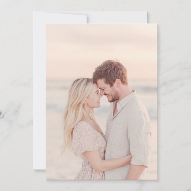 Romantic Peach Beach Photo Invitation (Front)