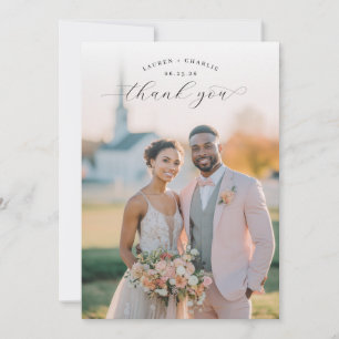 Romantic Peach Elegant Photo Thank You Card