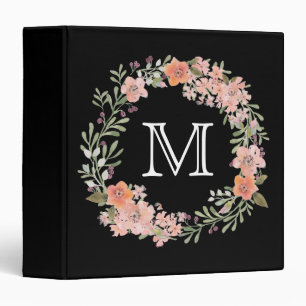 Romantic Peach Floral Monogram Binder