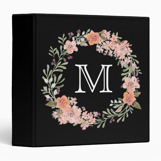 Romantic Peach Floral Monogram Binder (Front/Spine)
