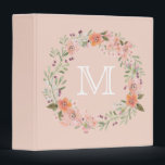 Romantic Peach Floral Monogram Binder<br><div class="desc">Romantic Peach and pink watercolor Floral wreath monogram</div>