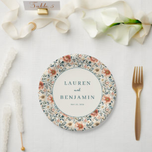 Romantic Peach Floral Paper Plate