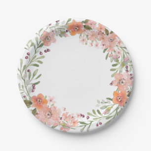 Romantic Peach Floral Paper Plate