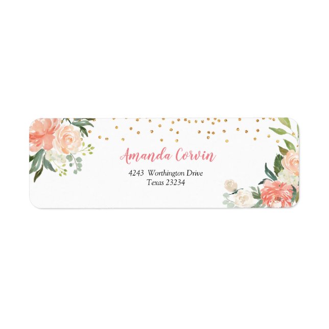 Romantic Peach Floral Return Address Label (Front)