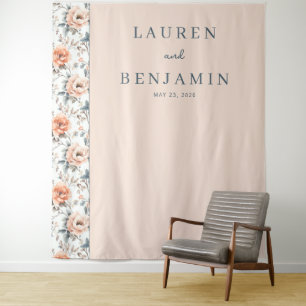 Romantic Peach Floral Tapestry