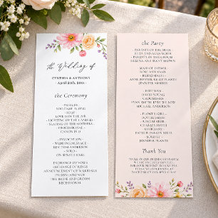 Romantic Peach Floral Wildflower Wedding Ceremony Program