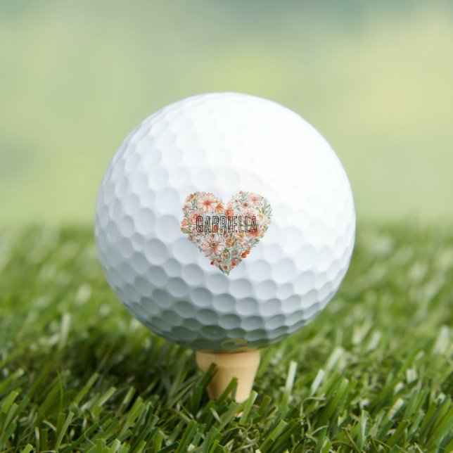 Romantic Peach Mint Floral Heart Golf Balls (Insitu Tee)