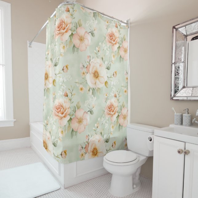 Romantic Peach Mint Pretty Roses Floral (In Situ)