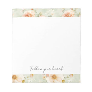 Romantic Peach Mint Pretty Roses Floral Notepad