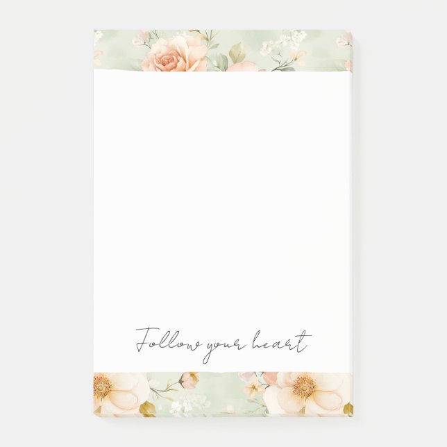 Romantic Peach Mint Pretty Roses Floral Post-it Notes (Front)