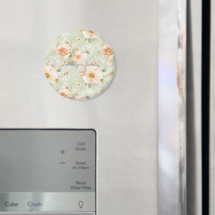 Romantic Peach Mint Roses Floral Magnet