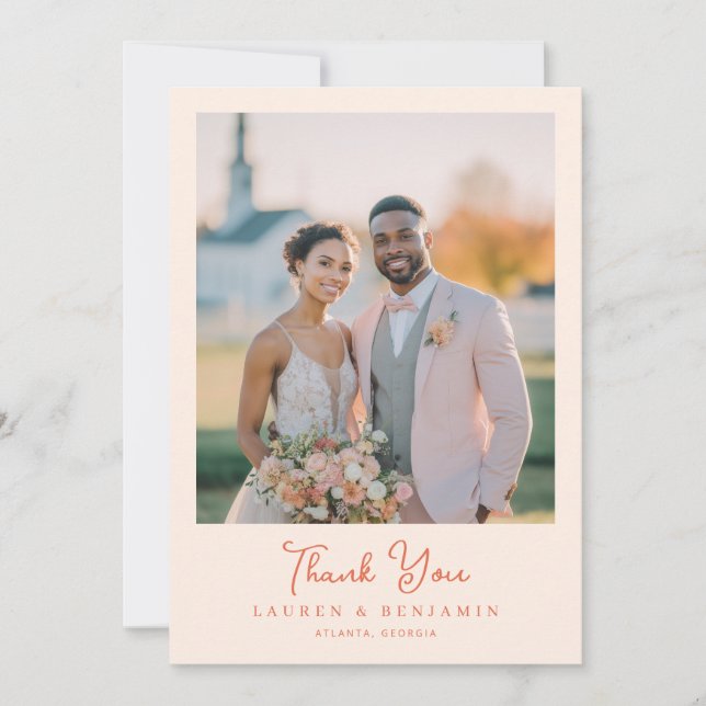 Romantic Peach Photo Thank You Card (Front)