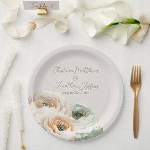 Romantic Peach Ranunculus on Ivory Paper Plate