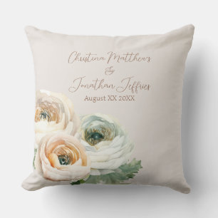 Romantic Peach Ranunculus on Ivory Throw Pillow