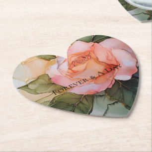 Romantic Peach Rose Floral Bridal Shower Paper Coaster