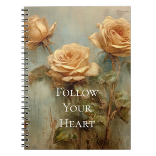 Romantic Peach Roses Floral Notebook