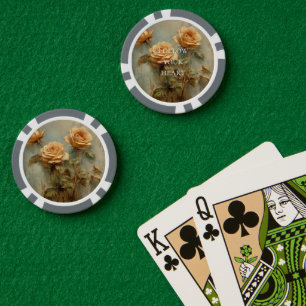 Romantic Peach Roses Floral Poker Chips
