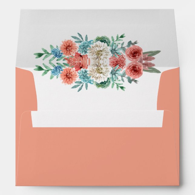 Romantic Peach | Turquoise Floral Wedding Envelope (Back (Bottom))