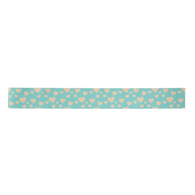 Romantic Peach & Turquoise Valentine's Day Hearts Satin Ribbon (Front)