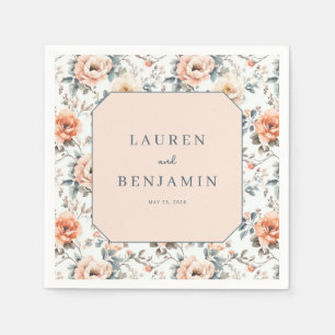 Romantic Peach Vintage Floral Peonies Napkin