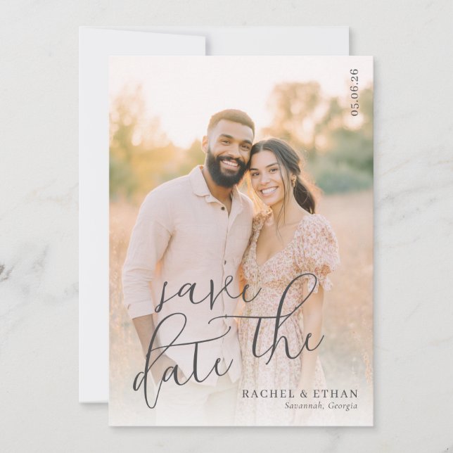 Romantic Peach Warm Photo Save The Date (Front)