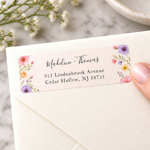 Romantic Peach Wildflower Wedding Return Address