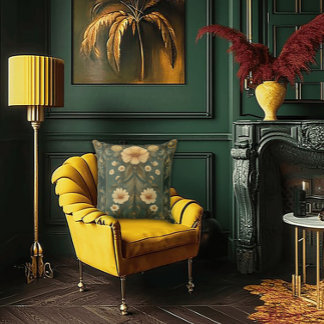 Romantic Peacock Feathers and Daisy Art Nouveau Throw Pillow