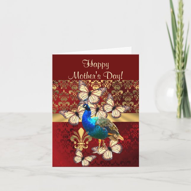 Romantic peacock mothers day card (Front)