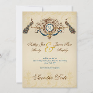Romantic Peacock Save the Date Announcement