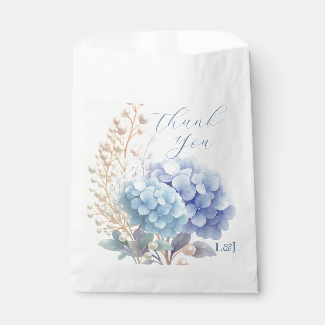 Romantic Pearl Hydrangea Blue Waterercolor Wedding Favour Bag (Front)