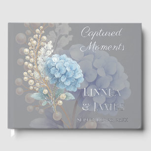 Romantic Pearl Hydrangea Blue Waterercolor Wedding Guest Book