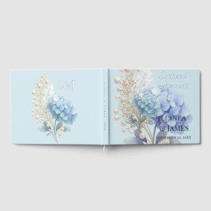 Romantic Pearl Hydrangea Blue Waterercolor Wedding Guest Book