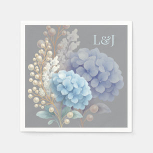 Romantic Pearl Hydrangea Blue Waterercolor Wedding Napkin