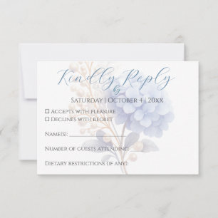 Romantic Pearl Hydrangea Blue Waterercolor Wedding RSVP Card