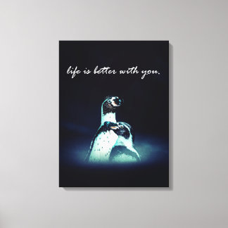 romantic penguin couple life is better with you canvas print