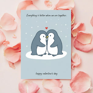 Romantic Penguin Pair Valentine Card for Couples