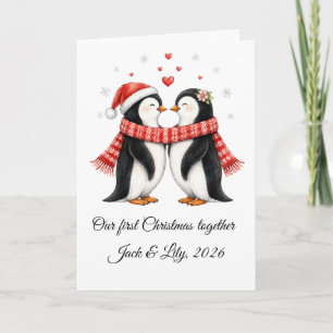Romantic Penguins Couple Personalized Christmas Card