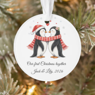 Romantic Penguins Couple Personalized Christmas Ornament