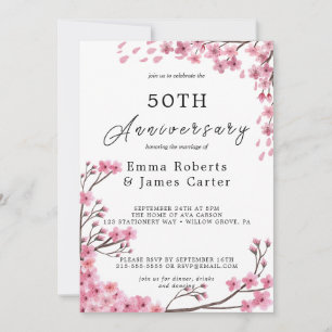 Romantic Peonies 50th Wedding Anniversary  Invitation