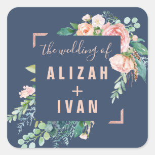 Romantic Peonies   Blue Wedding Envelope Seals