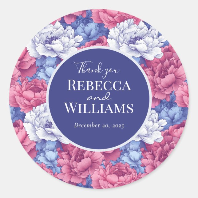 Romantic Peonies Fantasy Backyard Wedding Classic Round Sticker (Front)