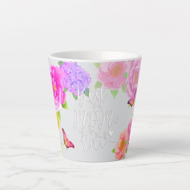 Romantic Peonies Garden Best Mom Grey Latte Mug (Front)