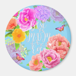 Romantic Peonies Garden Blue Best Mom Magnet