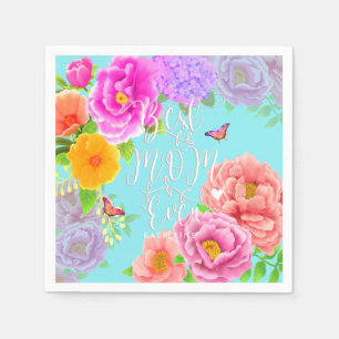 Romantic Peonies Garden Blue Best Mom Napkin