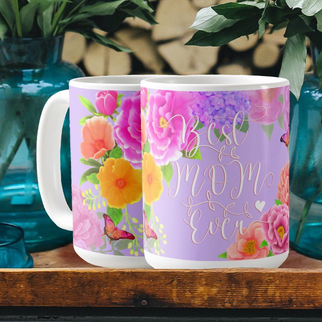 Romantic Peonies Garden Purple Best Mom Coffee Mug (Romantic Peonies Best Mom Ever Purple Coffee Mug.)