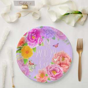 Romantic Peonies Garden Purple Best Mom Paper Plate