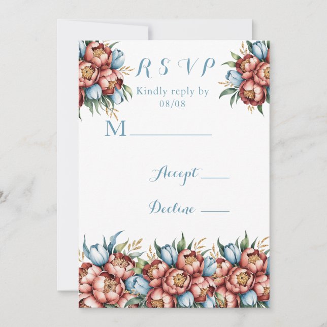 Romantic Peonies & Tulips Wedding RSVP Cards (Front)