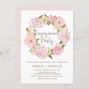 Romantic Peonies Wreath Engagement Invitation
