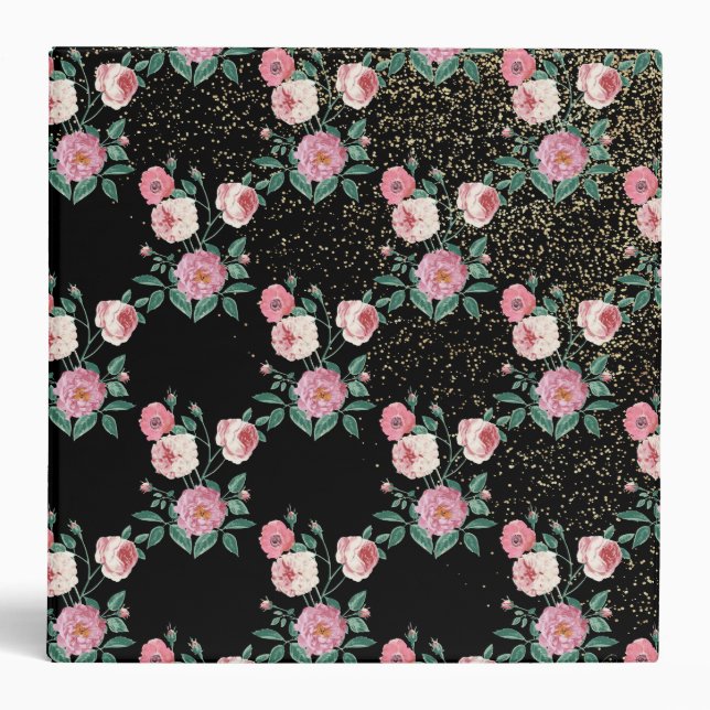Romantic peony floral and golden confetti design binder (Front)