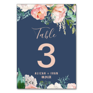 Romantic Peony Flowers   Blue Table Number